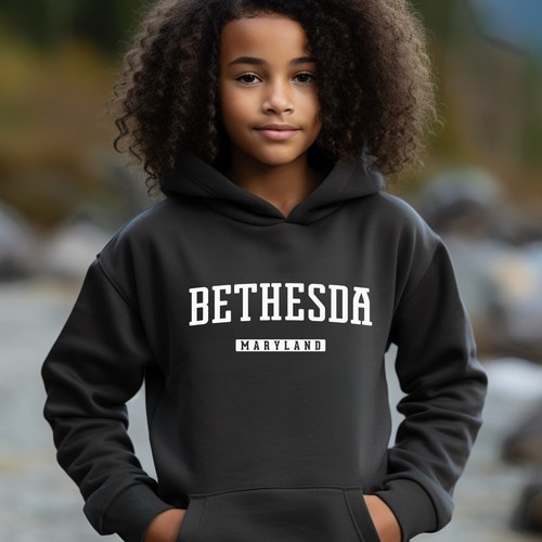 Bethesda Hoodie for Kids | Bethesda Maryland Youth Pullover Hoodie | Montgomery - Picture 3 of 6