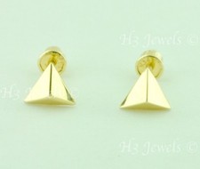 14k Solid Yellow gold kids Stud Triangle earring earrings Screw back 6499