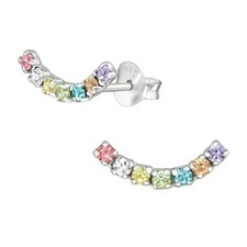 Children's 925 Sterling Silver Curve Crystal Ear Studs - Gift Pouch