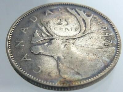 カナン　25th 1947 Maple Leaf Canada 25 Cent Silver Quarter KM35 GeorgeVI