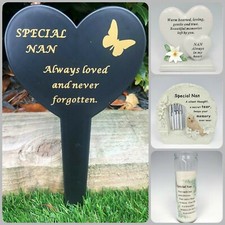 Image of Nan Memorial Heart Plaque Frame Stick Stake Flower Vase Grave Candle Remembrance