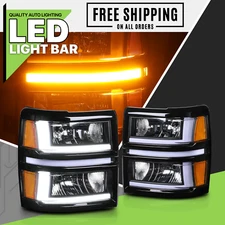 [LED DRL+TURN SIGNAL LIGHT BAR]L+R Headlight fit 2014-2015 Chevy Silverado 1500