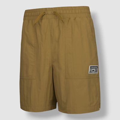 $42 Converse Boy Brown Relaxed Nylon Logo Patch Drawstring Shorts Size S