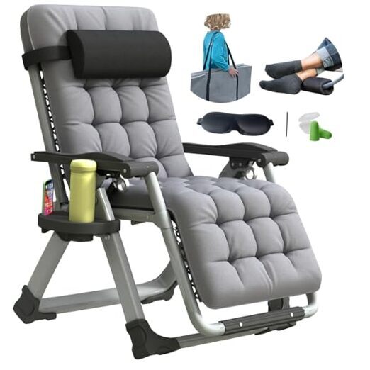 Oversized XL Zero Gravity Lounge Chair Grey 29” w/ Cushion