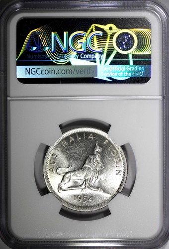 Australia Silver 1954 Florin Royal Visit of Elizabeth II NGC AU58 KM# 55 (040) - Picture 3 of 4