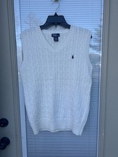 Polo Ralph Lauren Cable-Knit Cotton Sweater Vest Cream Boys XL 18-20 