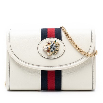 Gucci Mini Calfskin Rajah Web Chain Crossbody Pre-Loved Umhängetasche Weiß