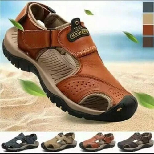 Mens Summer Sandals Sports Beach Leather Shoes Closed Toe Walking Hiking Sandals