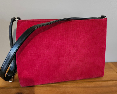 Talbots Red Corduroy Bag Holiday Tote Handles Zipper Closure, 11 x 8
