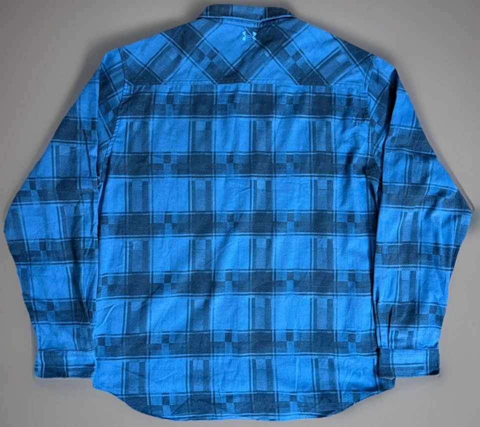 Рубашка мужская Under Armour ColdGear 2XL с длинным рукавом фланелевая синяя клетчатая свободного покроя - Изображение 2 из 4
