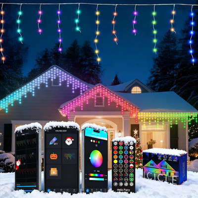 66Ft 504Leds Icicle Lights for Outside, RGB Color Changing Icicle Christmas Stri