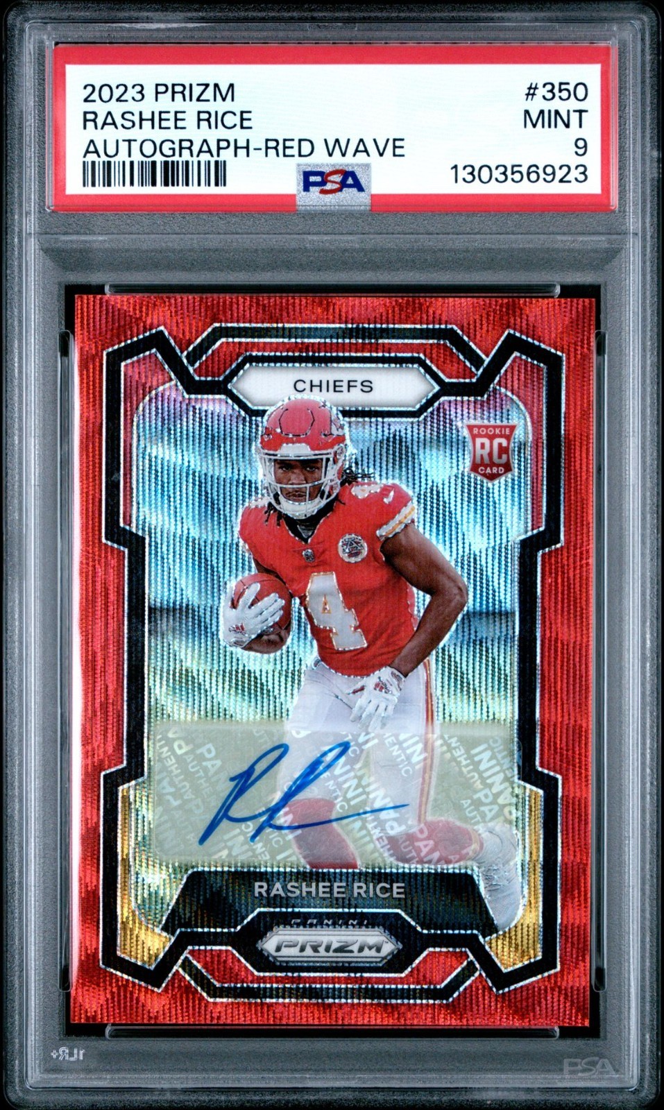 2023 Prizm Red Wave Auto #350 Rashee Rice /149 ROOKIE RC PSA 9 MINT