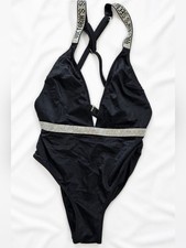 Victorias Secret Black Rhinestone One-Piece S...