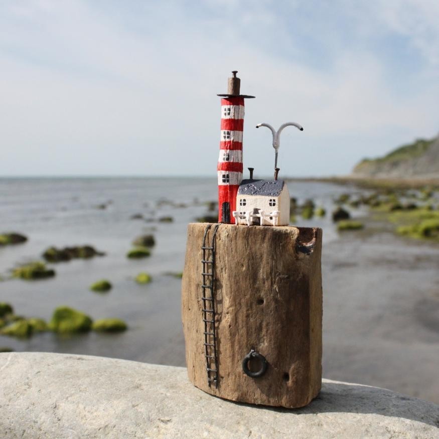 Lighthouse & Cottage | Coastal Decoration by Shoeless Joe