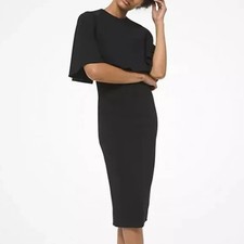 $2,195 Michael Kors Collection Sheath Dress Capelet  10 Navy Wool Flutter Sleeve