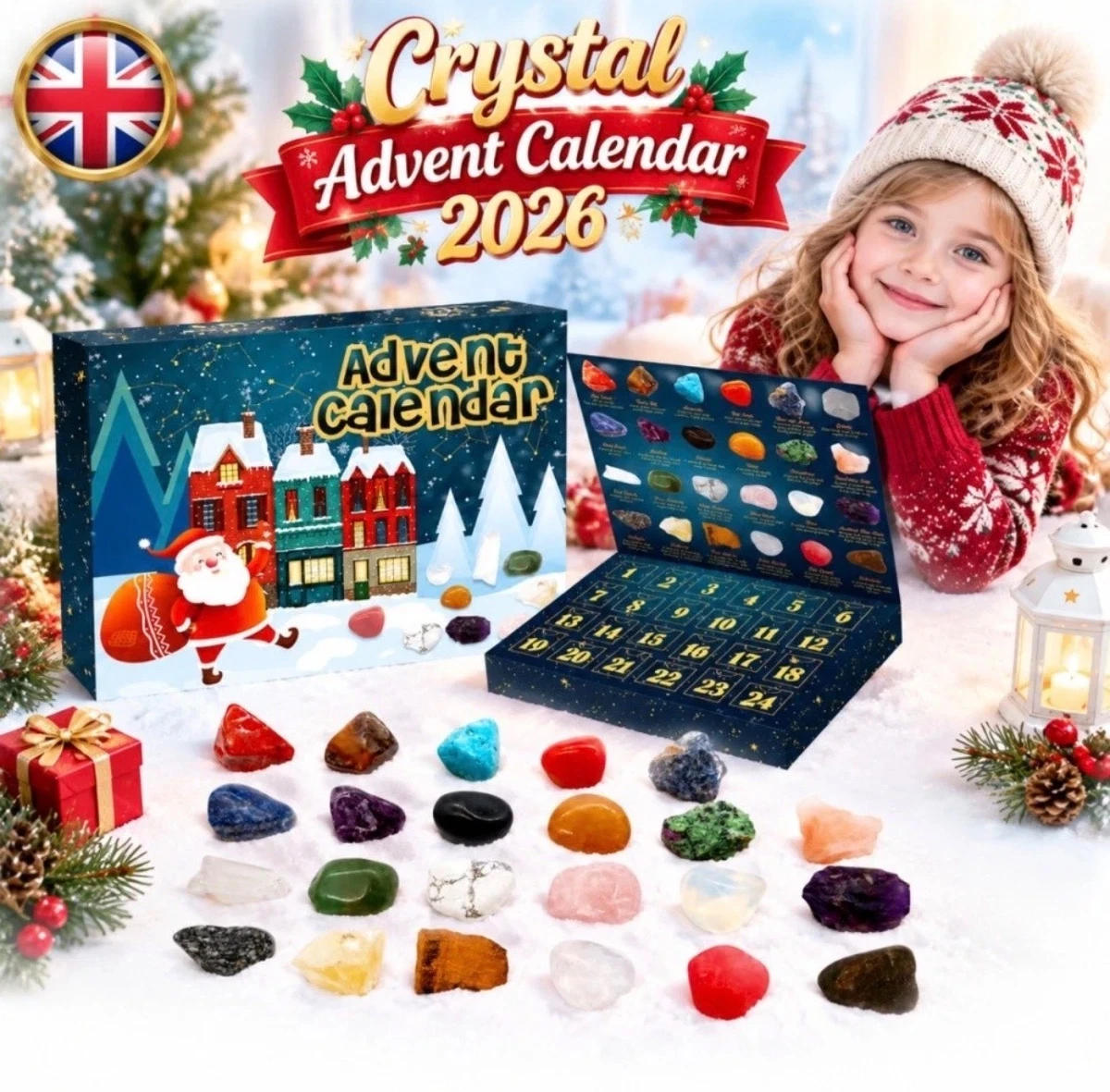 Christmas Crystal Advent Calendar 2024,24 Boxes Natural Crystals Advent