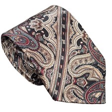 Stafford Executive Silk Paisley Tie Men's Burgundy Tan Teal Hand Finished USA