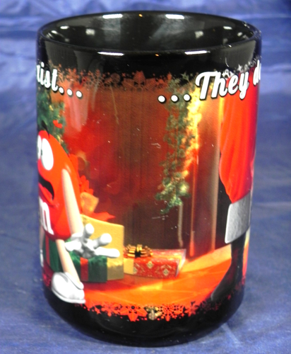 HTF M&M Coffee Mug Christmas Red, Yellow & Santa "They Do Exist/"He Does Exist" - Picture 5 of 9