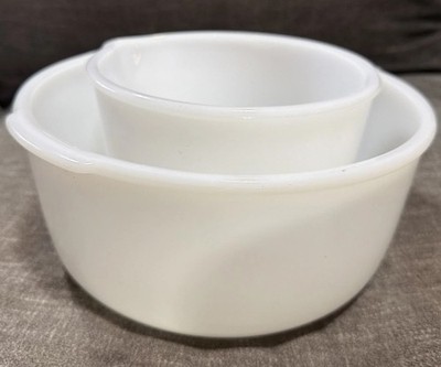 Set Lot of 2 Glasbake Milk Glass Mixing Bowls for Sunbeam Mixmaster Mixer