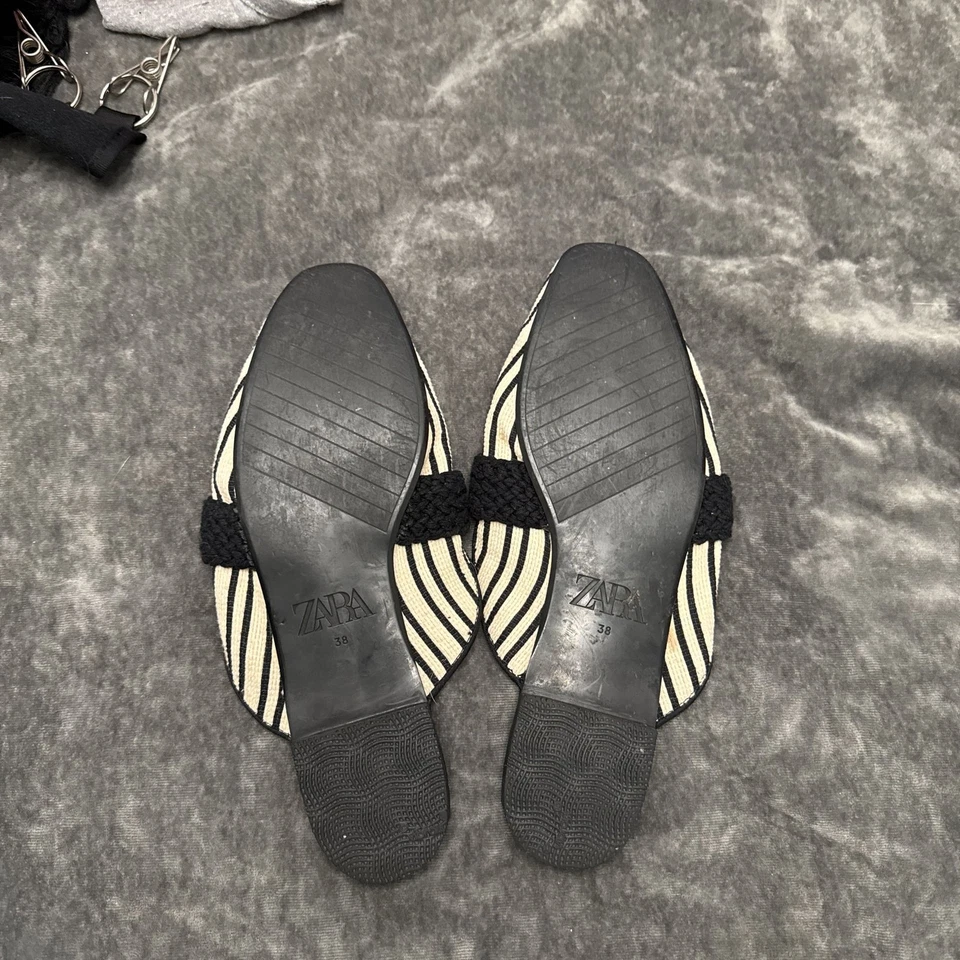 Zara Mule SIZE 7 or 38 Black & White Strips- Casual- slip on- Flats- Fashion - Image 2 of 2