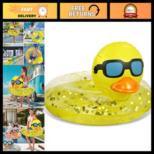 Inflatable Duck Pool Float - Heavy Duty Vinyl, UV Resistant, Confetti Design, Fu