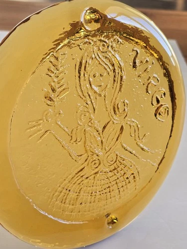 Blenko Handcrafted Astrology Glass Paperweight Suncatcher Amber Virgo 7.75"