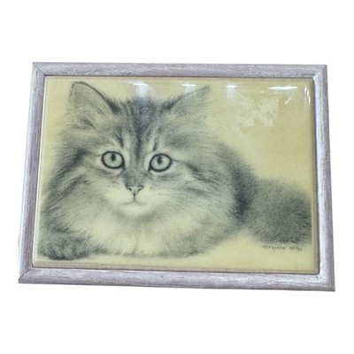 Virginia Miller Cat Trinket Box Wood Burgundy Velvet Lined Coastal