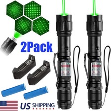2PCS 6000Mile Green Laser Pointer Flashlight Visible Beam Light Battery