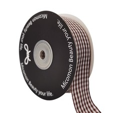 Micomon Brown Gingham Plaid Checked Ribbon 25 Yard Each Roll 100% 1",
