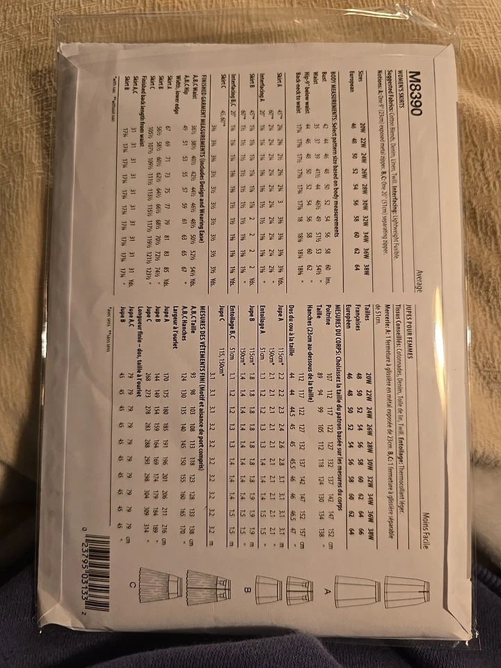 McCall's Pattern M8390 High Waist A-Line Skirts Exposed Zip PLUS 30W-38W UNCUT - Image 2 of 2