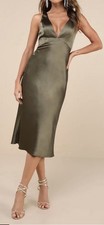 Unmatched Elegance Olive Satin Sleeveless Midi Dress from Lulus small ;