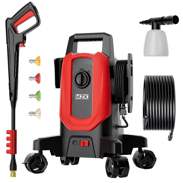 MZK Electric Pressure Washer 3.0GPM, 360° Wheels & 4 Nozzles, Foam Cannon