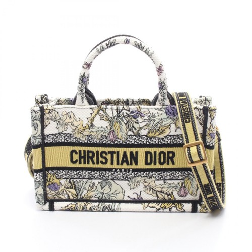 Christian Dior Book Tote Mini Canvas 2WAY Shoulder Bag White Multicolor Women 99