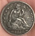 1854 Seated Liberty Half Dollar Insanely Dark & Crusty VF Details