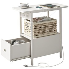 End Table with Charging Station, Narrow Side Table with Drawer and USB Ports ...