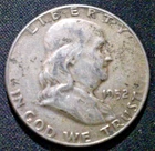 Franklin Half Dollar, silver .900 fine, Ave. circulation, random date,