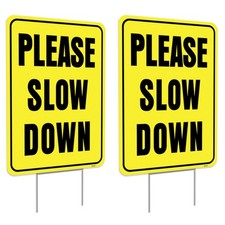 2PC Please Slow Down Signs with Stake, 13"x17" - Double Sided Signs - Corruga...
