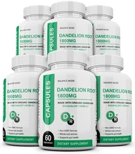 6 Organic Dandelion Root Capsules 1800mg 360 Count Non-GMO Equivalent Herb 4:1