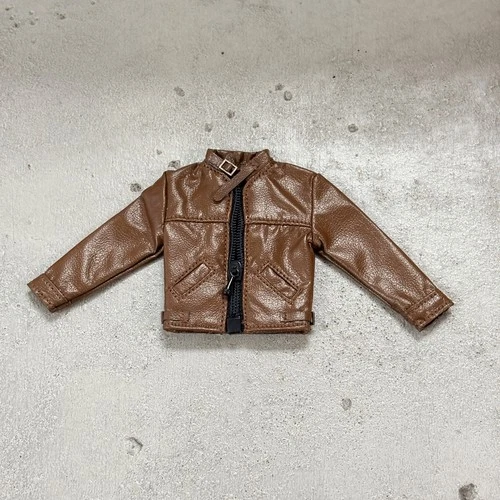 MO-MBJK-BN: 1/12 Brown Slim Zipper Faux Leather Jacket for 6" Slim action figure - product listing photo
