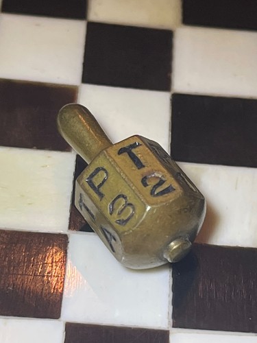 Antique put & take brass dreidel teetotum spinning top dice 062726aBEZGA