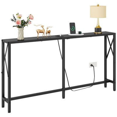 55.1'' Narrow Sofa Table, Console Table with Oulets & USB Ports, Entryway Tabl...