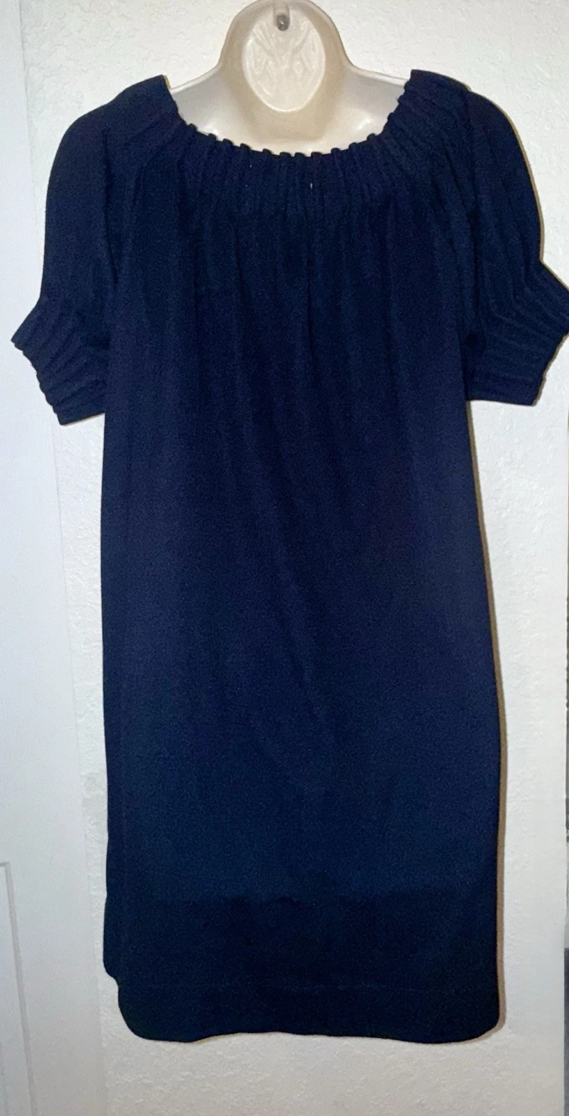 Abito Miu Miu blu navy tubino maniche a sbuffo con tasche Made in Italy