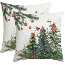 Christmas Pillow Covers 18x18 Inch Set of 2 Red Green Decorative Christmas Tree