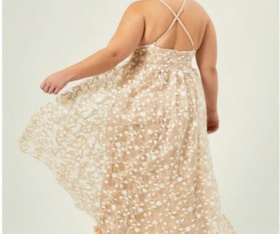 Arula Maxikleid Blumenapplikation gefüttert verstellbar 22/24 neu mit Etikett UVP 189,95 $ elfenbeinfarben