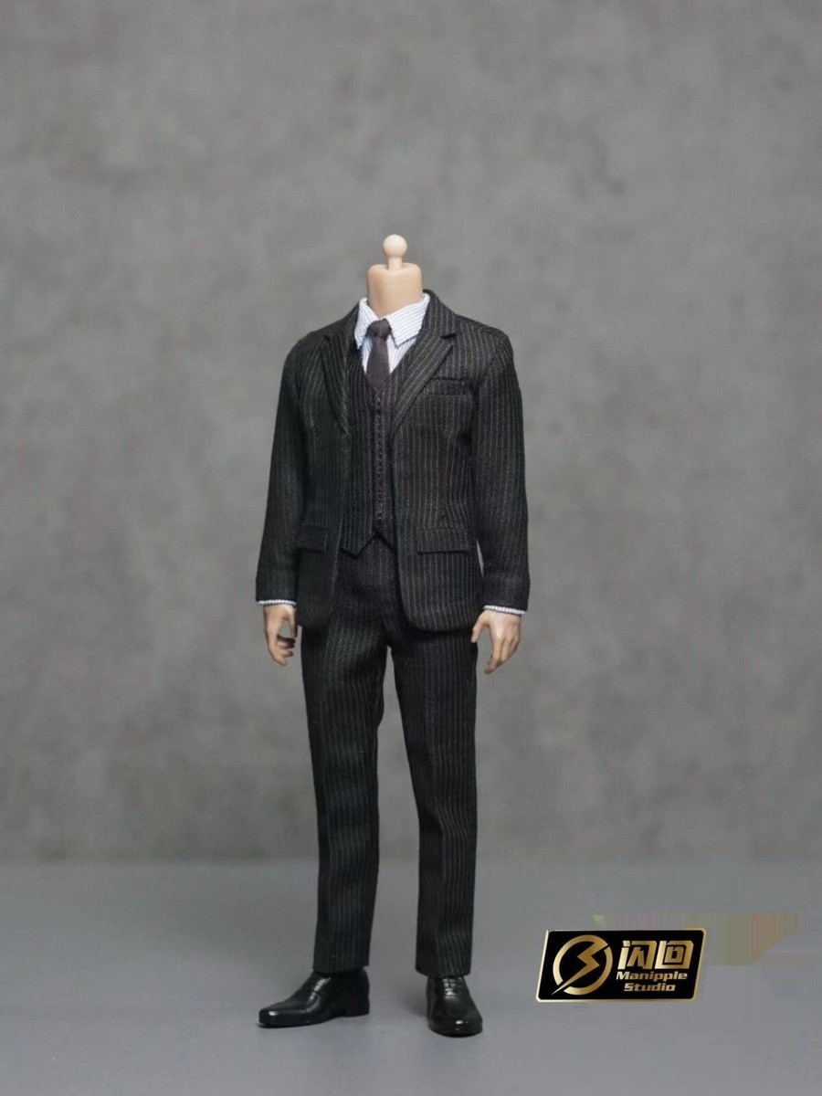 1/12 Scale Male Black Striped Suit Set Clothes Body W Holder