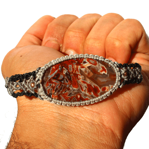 Hand Crafted Natural Turkish Stick Agate Micro Macrame Cuff Gem Crystal Bracelet - Picture 9 of 12