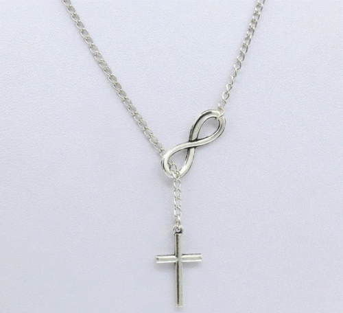 Stainless Steel Sterling Silver Infinity Forever Charm Cross Pendant O Necklace - Picture 7 of 12