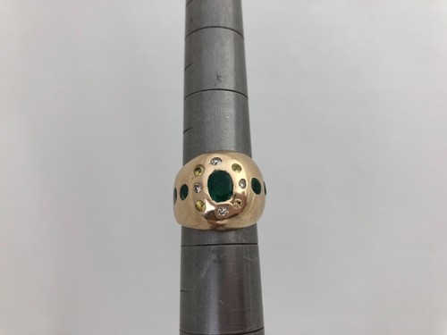 14kt Yellow Gold Round Oval Emeralds and Clear Yellow Diamonds Ring Size 6 1/2 - Picture 7 of 10