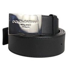 DOLCE & GABBANA Belt Black Leather Metal Logo Buckle Men 100cm / 40in RRP 470usd