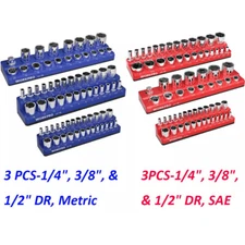WORKPRO 3PCS Magnetic Socket Organizer Sets Socket Holder 1/4"3/8" 1/2" Red/Blue